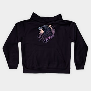 Raven Graphic Goth Black Crow Kids Hoodie